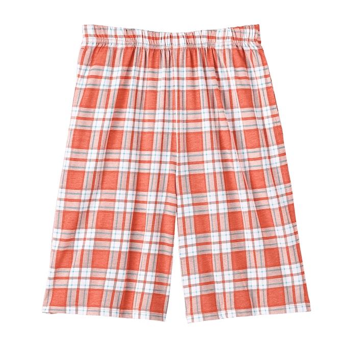 Plaid Knit Shorty PJs, Coral Splash, large