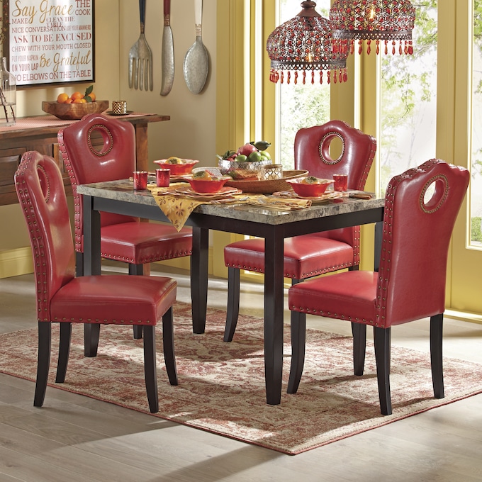 Marble Look Dining Table And Nailhead Chairs Ginny S Marble Look Dining Table And Nailhead, Nailhead Dining Table