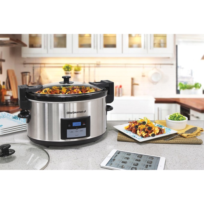 Elite Gourmet 8.5-qt. Programmable Stainless Steel Slow Cooker with Locking Lid, , large