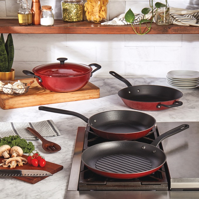 5-Piece Mason Enameled Cast Iron Cookware Set, Brick, large