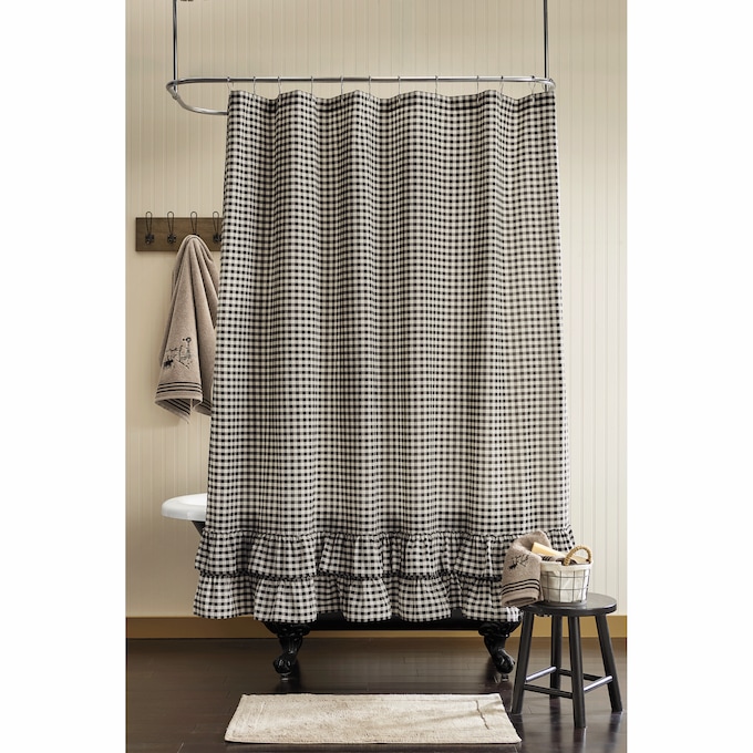 Gingham Ruffled Shower Curtain, , large