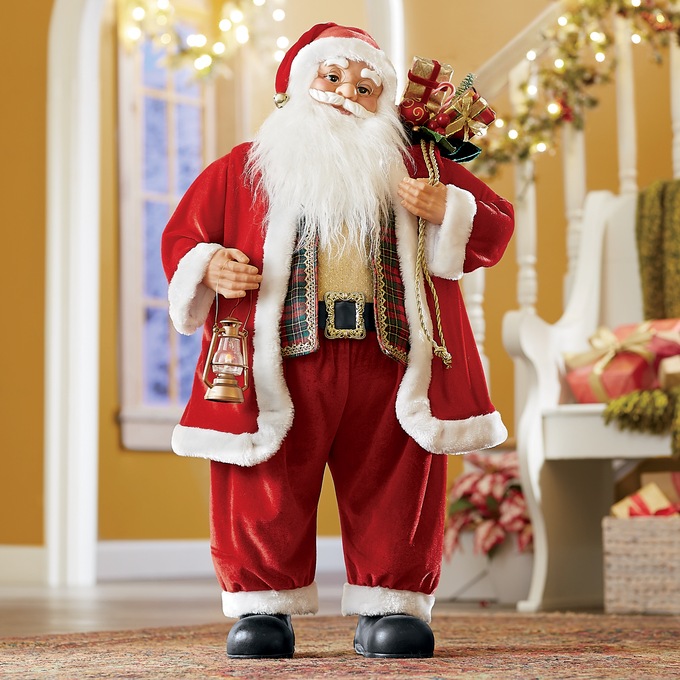 Animated Santa with Gift Bag and Lantern, , large