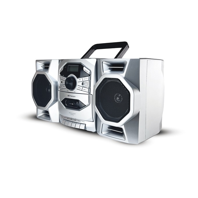Emerson Portable CD/Cassette Stereo Boom Box, Silver, large
