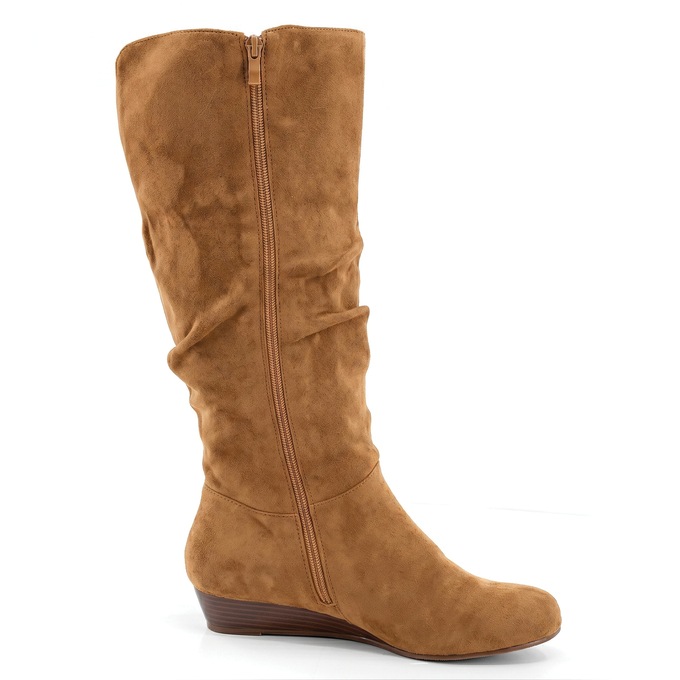 Amanda D'Laurie Tall Scrunch Boot: Rich Suede Look with 1" Wedge Heel, , large