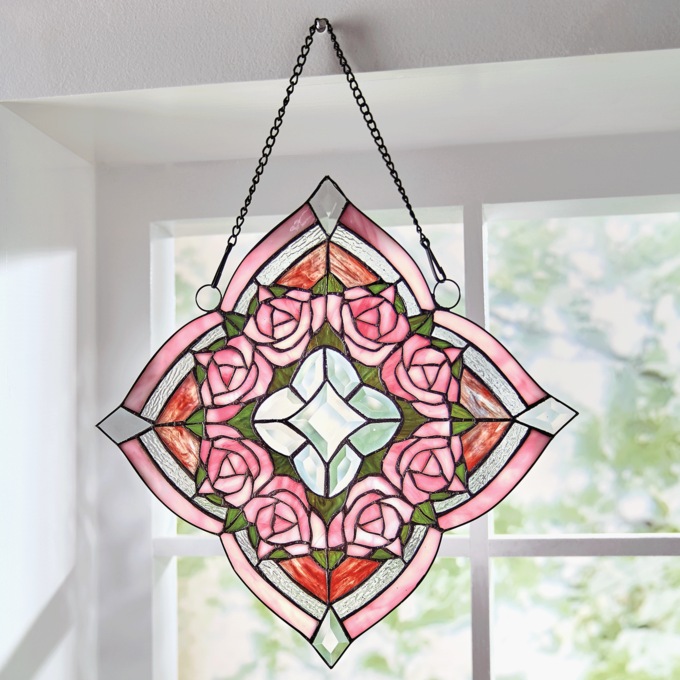Romantic Floral Stained Glass Art, , large