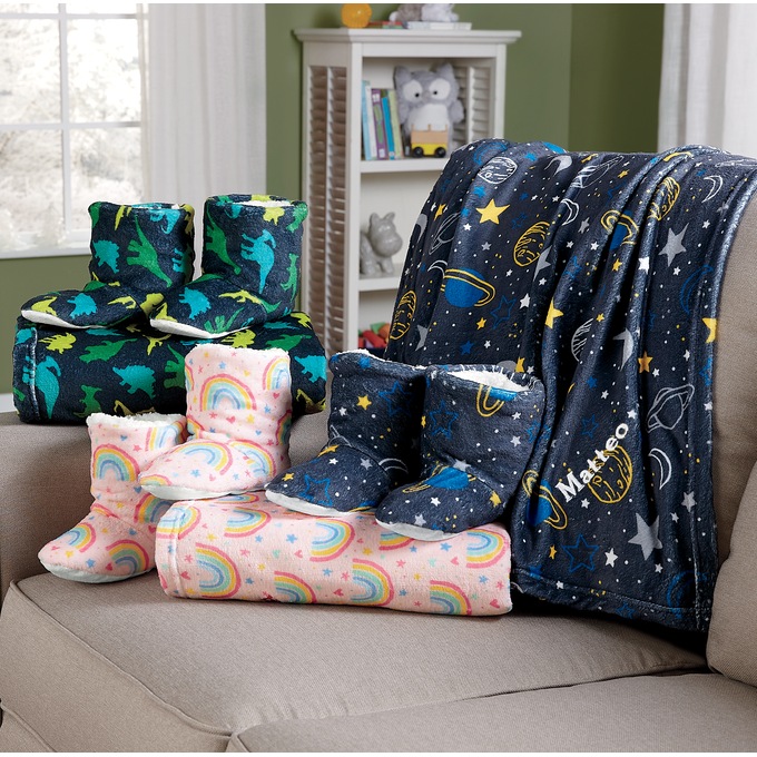 Kids Novelty Throw Blanket Bootie Slipper Gift Set