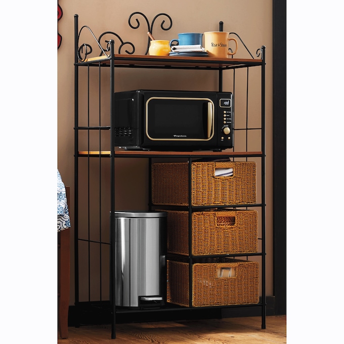 Leyla Scroll Kitchen Microwave Stand with Baskets, , large