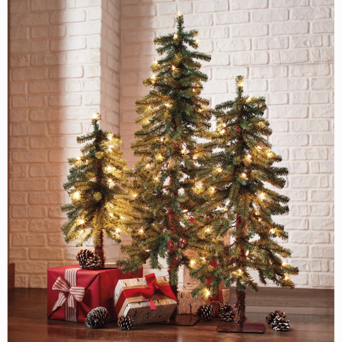 Set of 3 Lighted Alpine Trees, , large