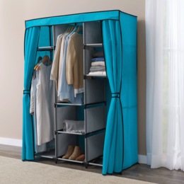 Storage Wardrobe with Pull-Back Curtains, , large