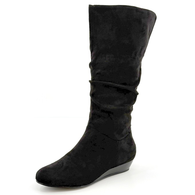 Amanda D'Laurie Tall Scrunch Boot: Rich Suede Look with 1" Wedge Heel, , large