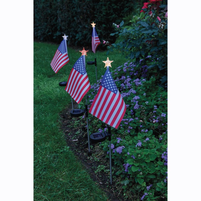 Set of 4 Solar American Flag Stakes, , large