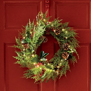 Lit Pine Wreath, , large
