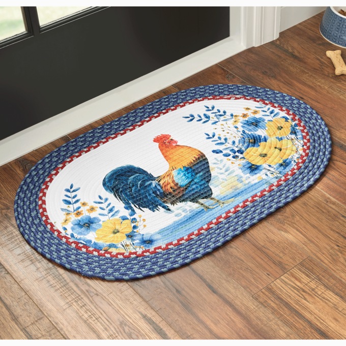 Americana Rooster Braided Mat, , large