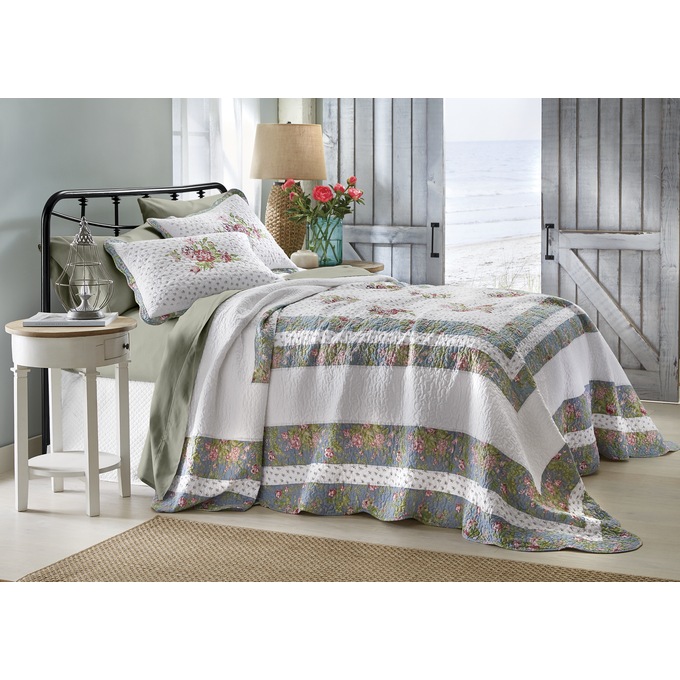 Loretta Embroidered Quilted Bedspread, , large