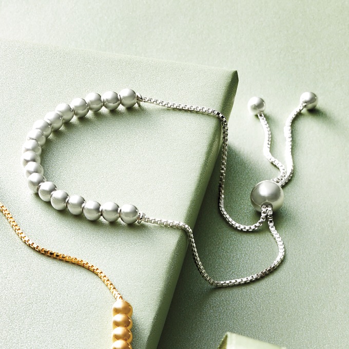 Beads Adjustable Bracelet, Sterling Silver, large