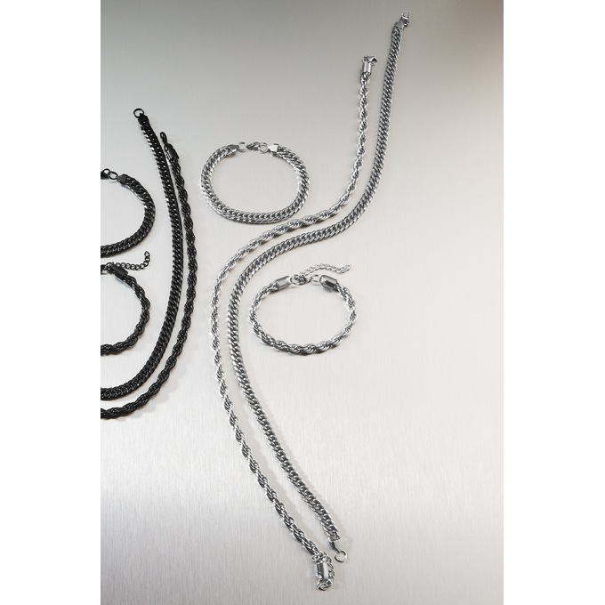 Men&lsquo;s 4-Piece Stainless Steel Chain Necklace/Bracelet Set, Silvertone, large