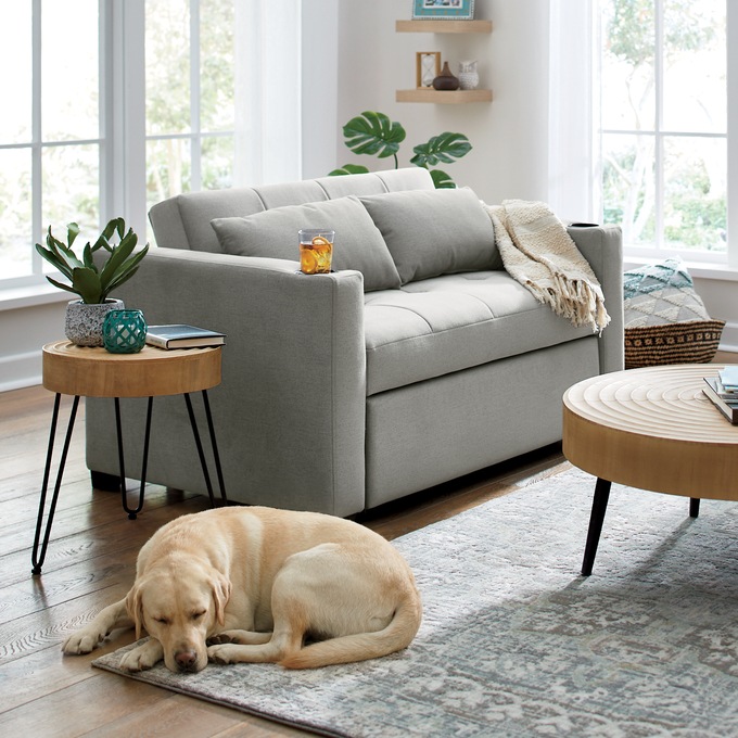 Convertible Loveseat with USB and Cupholders, Gray, large