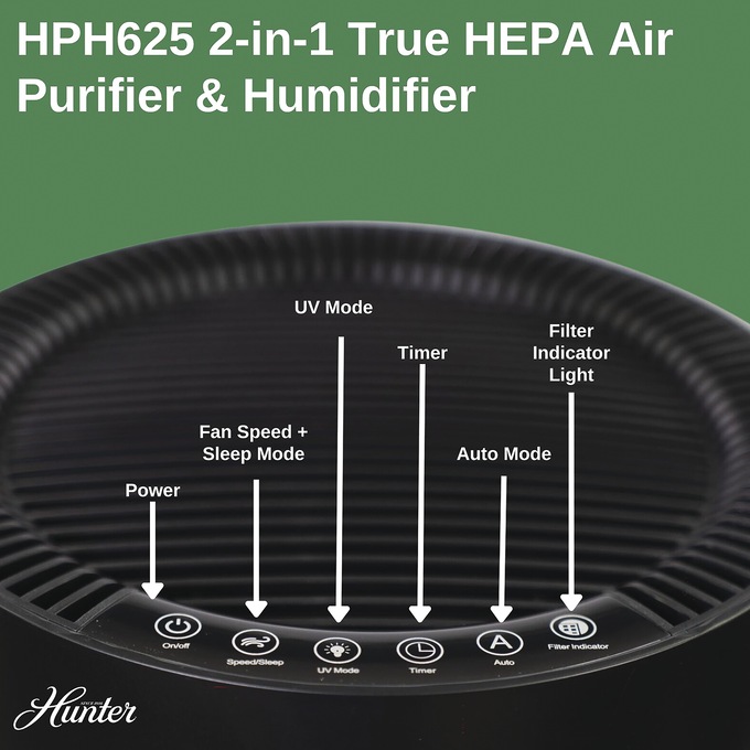 Hunter 2-in-1 Purifier Humidifier, Black, large