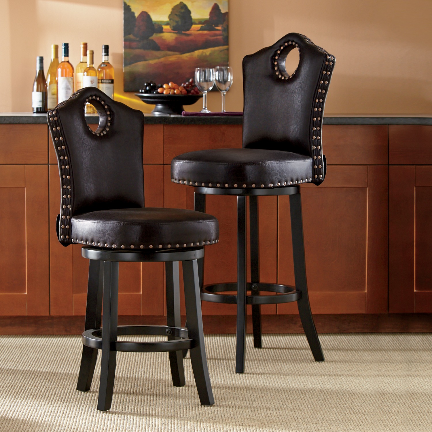 Leather bar stools online with nailhead trim
