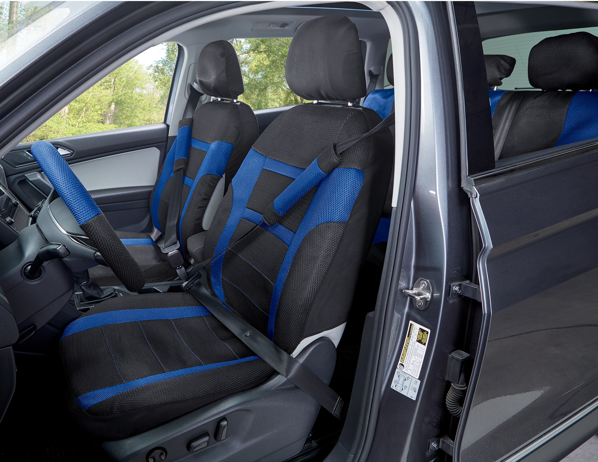 14-Piece Car Seat Cover Set - Universal Fit with Steering Wheel and Belt Covers, Blue, large