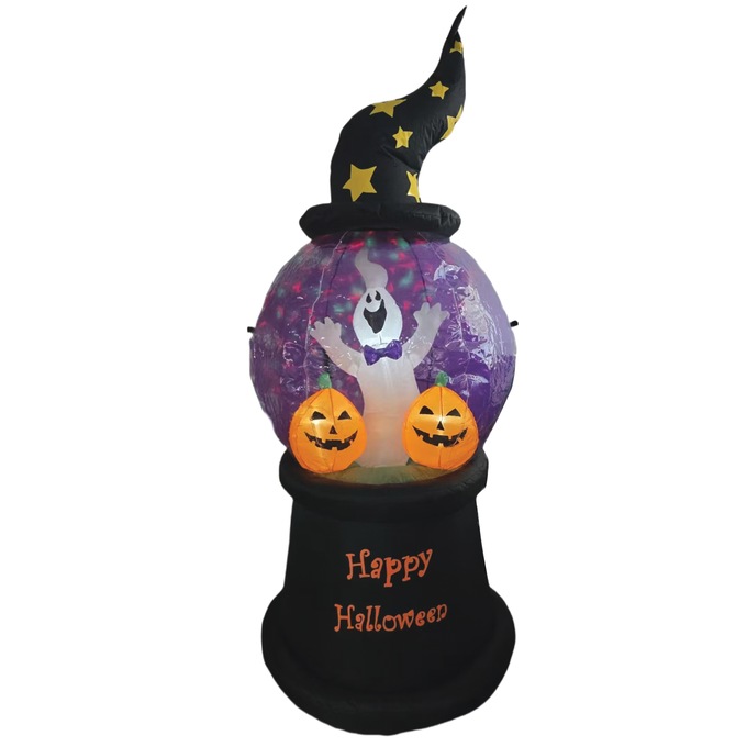 Lit Happy Halloween Ghost Inflatable, , large