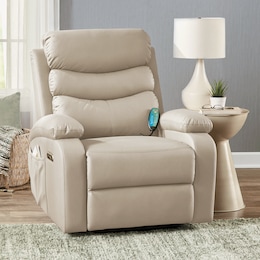 Powered Faux-Leather Recliner with Heat/Massage, , large