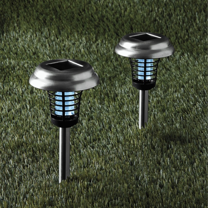 Set of 2 Brookstone Solar-Powered Bug Zapper Pathway Lights, , large