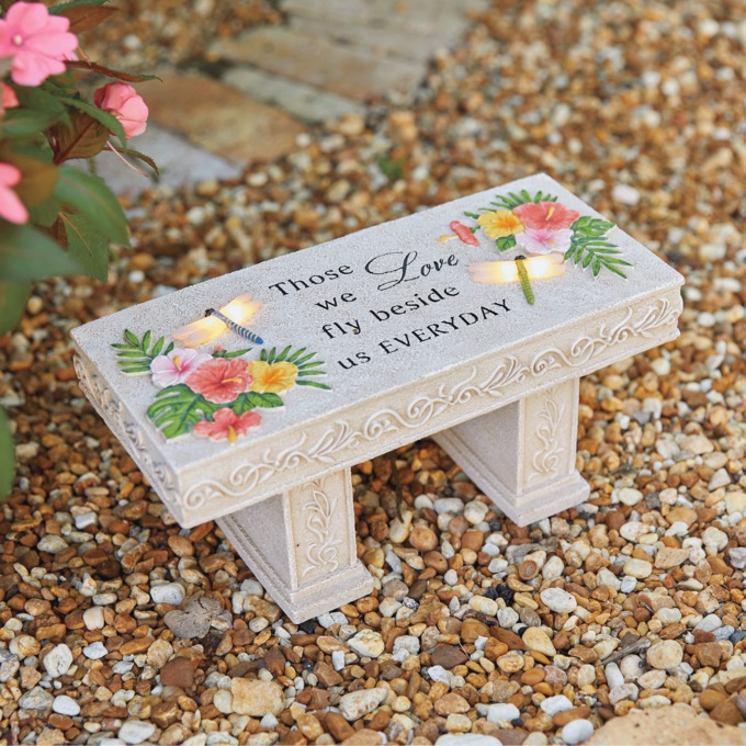 Solar Floral Dragonfly Memorial Bench, Tan, large