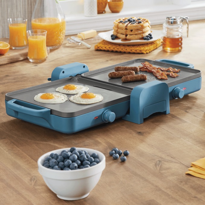 Bella Ceramic Fold &rsquo;n Store Dual-Temperature Griddle, Surf, large