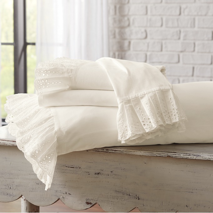 Eyelet Cotton Sheet Set, , large