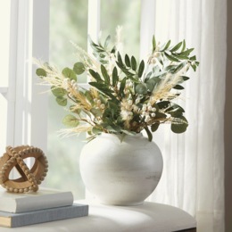 Potted Lit Olive and Pampas Stems, , large