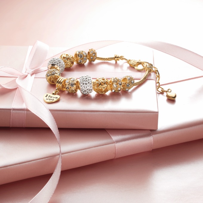 Love You Slider Charm Bracelet, Goldtone, large