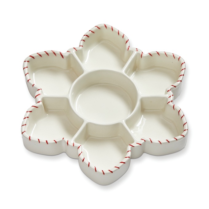 Snowflake Serving Tray, White Red, large