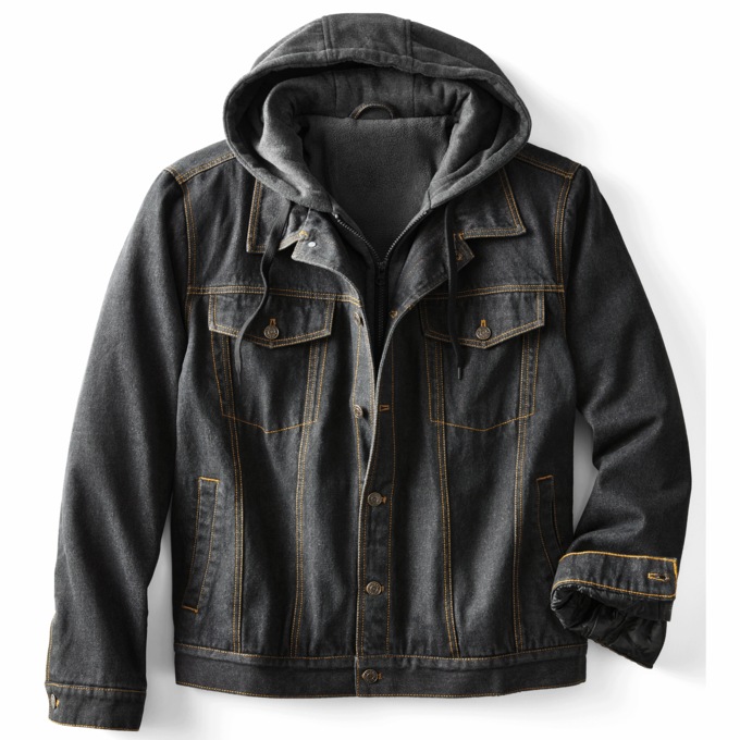 Men's Denim Jacket with Hood, Black, large