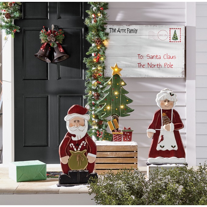 Chunky Wood Cutouts Lit Tree with Presents, , large