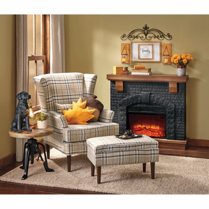 Black Faux-Brick Fireplace, , large
