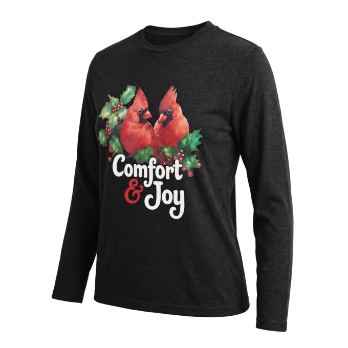 Comfort and Joy Cardinal Holiday Graphic Long-Sleeve T-Shirt, , large