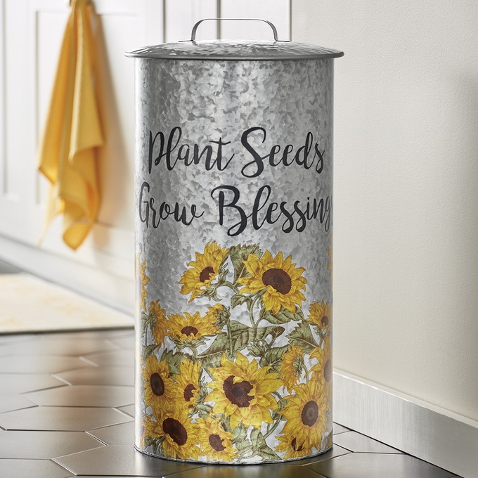 Sunflower Garden Trash Can, , large