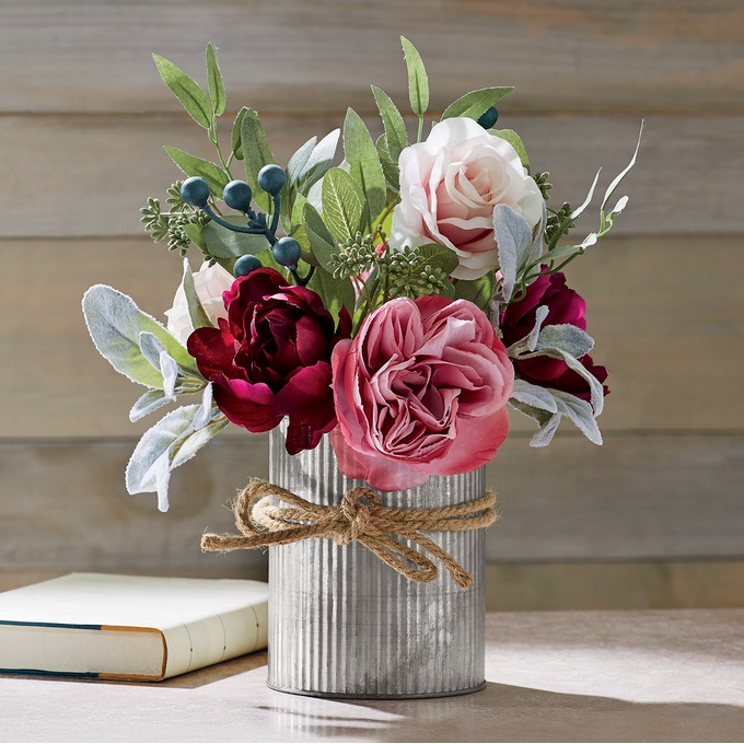 Pink Peonies in Galvanized Pot, , large