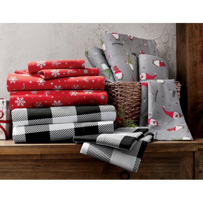 Holiday Print Cotton Flannel Sheet Set, , large