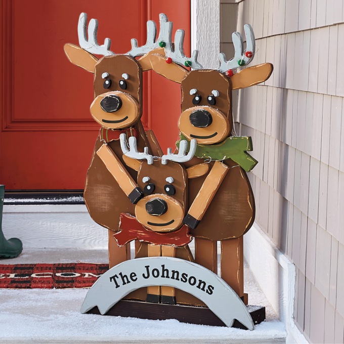 Chunky Wood Welcome Reindeer Family, , large