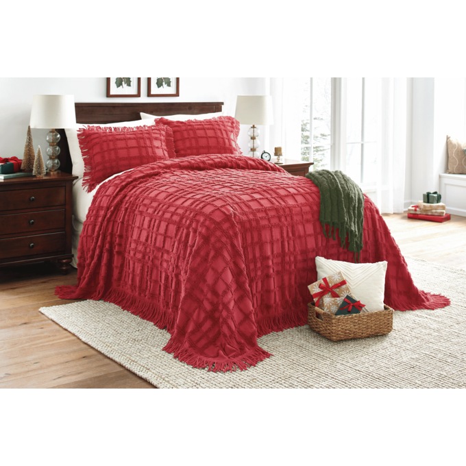Plaid Chenille Bedspread, , large