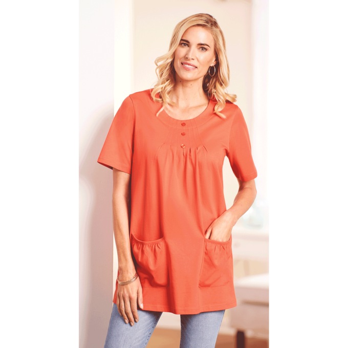 Women's Cotton Knit Tunic with Patch Pockets, , large
