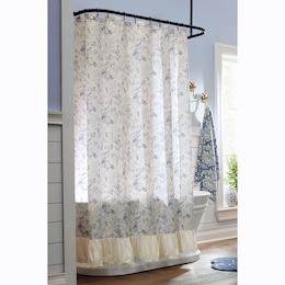 Avian Toile Ruffled Shower Curtain, , large