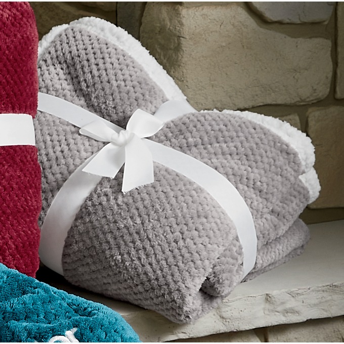 Cozy Textured Fleece Sherpa Reversible Throw, , large