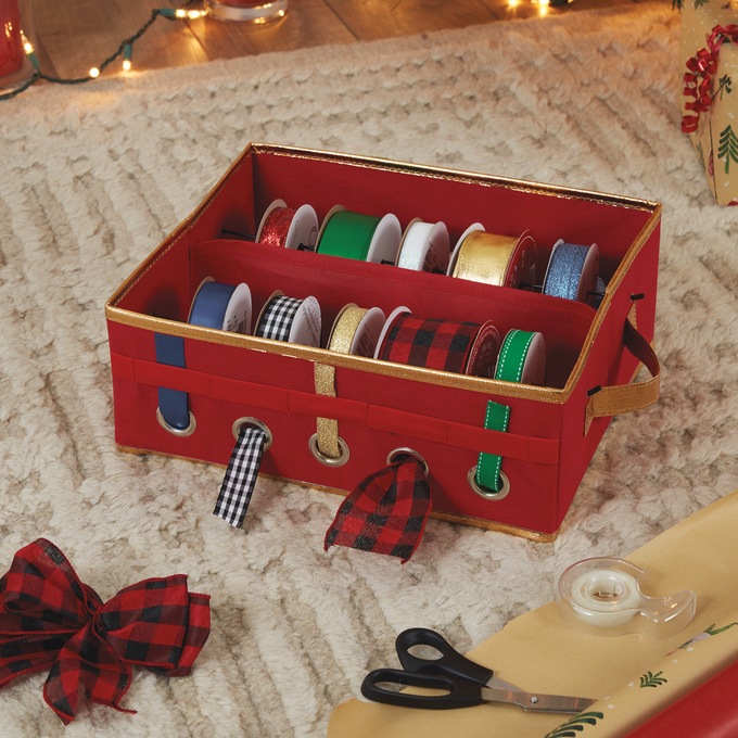 Simplify Gift Wrapping and Ribbon Storage Box, Red, large