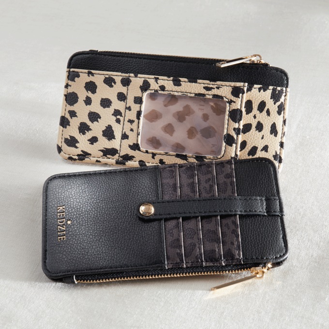 Zippered Wallet , Black Gray Animal, large