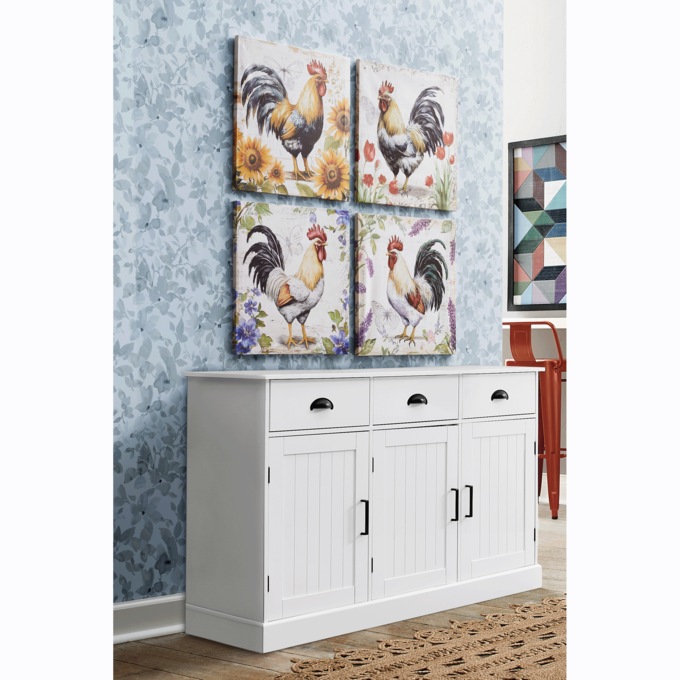 Set of 4 Floral Rooster Wall Art, Multi, large