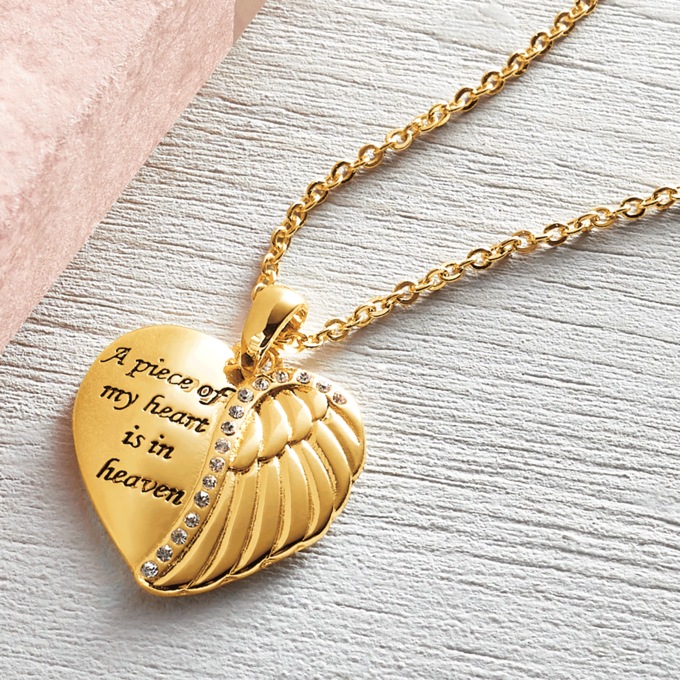 Memorial Heart Pendant with Gift Box, Goldtone, large