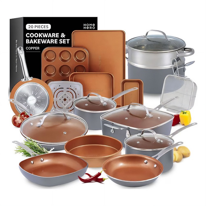 Home Hero 20-Piece Coppertone Cookware & Bakeware Set, , large